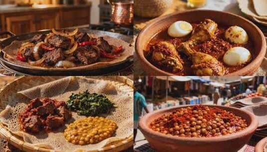 埃塞俄比亚美食 非洲特色美食烹饪展示高清在线视频素材下载