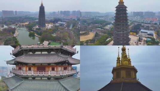 江苏常州天宁禅寺古塔红梅公园航拍天宁区城高清在线视频素材下载