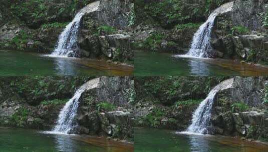 夏天森林里岩石小溪溪流瀑布流水高清在线视频素材下载