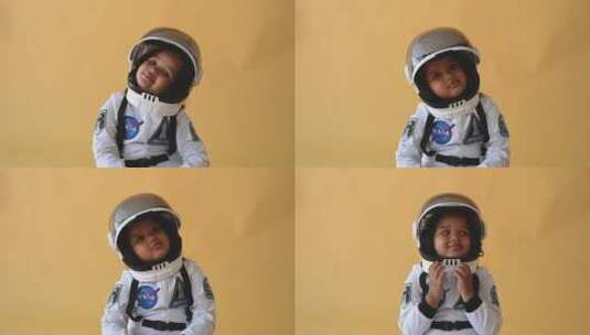 可爱的男孩穿着太空服高清在线视频素材下载