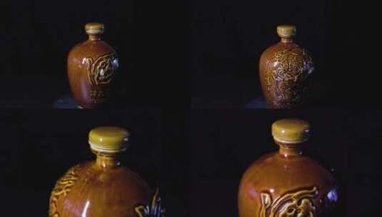 4k升格实拍土陶酒罐酒坛瓶身展示酿酒水花高清在线视频素材下载