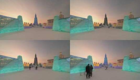 4k第22届冰雪大世界主塔延时摄影高清在线视频素材下载