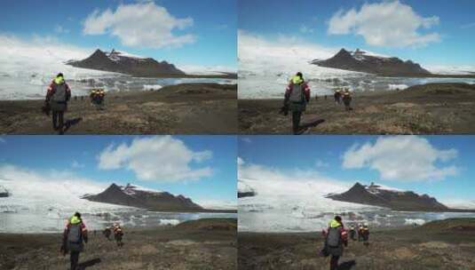 探险家在冰岛徒步旅行高清在线视频素材下载