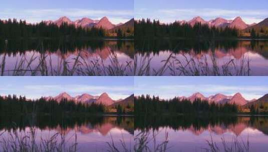 日落时分湖泊的山脉倒影高清在线视频素材下载