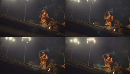 印度佛教信徒挥舞着熏香高清在线视频素材下载