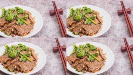 香菜拌牛肉美食菜品4k滑轨平移高清在线视频素材下载