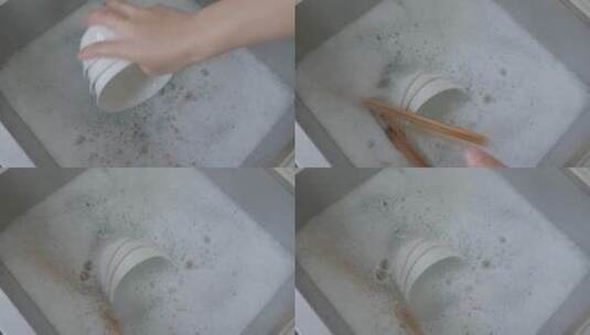 将碗筷放进水池高清在线视频素材下载