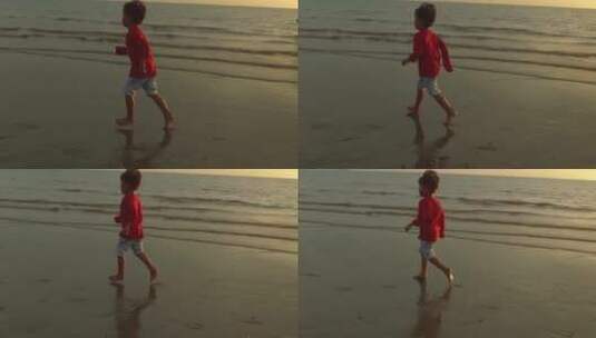 马来西亚仙本那海边黄昏小孩风景高清在线视频素材下载