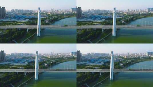 航拍南宁城市风光英华大桥江景高清在线视频素材下载