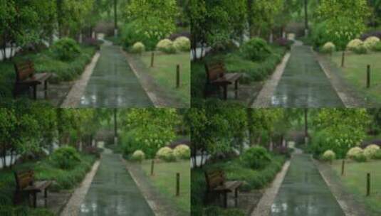 158 杭州 风景 古建筑 下雨天 树枝 椅子高清在线视频素材下载