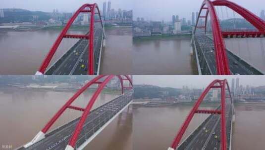 重庆菜园坝大桥上来往车流和桥下的江水高清在线视频素材下载