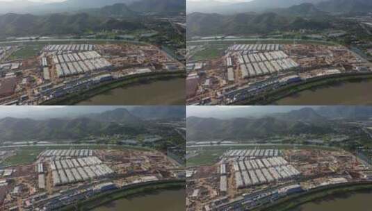 鸟瞰香港河套地区落马洲方舱建设高清在线视频素材下载
