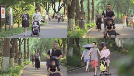 一家人带着宝宝公园散步高清在线视频素材下载