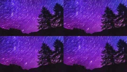 紫色的夜空中流动的星迹高清在线视频素材下载