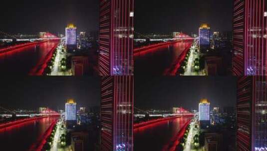 城市航拍湖北宜昌跨长江大桥夜景高清在线视频素材下载