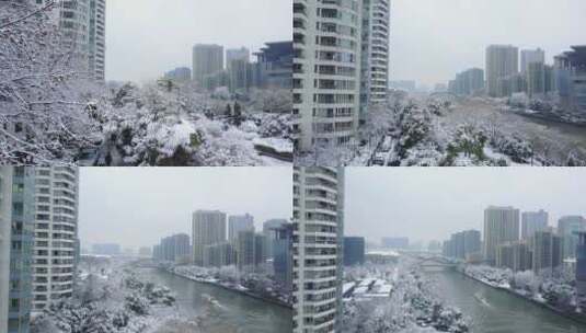 西湖文化广场 雪景 航拍 杭州 运河 4高清在线视频素材下载