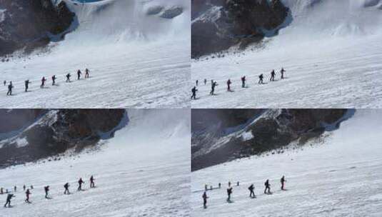 西藏拉萨当雄廓琼岗日雪山洛堆峰登山滑雪高清在线视频素材下载