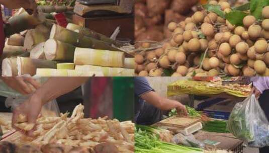 买菜买卖蔬果交易城中村市场街道热闹乡下高清在线视频素材下载