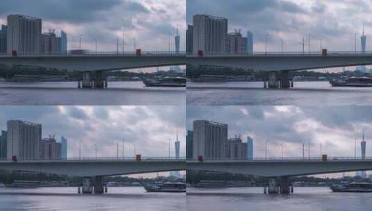 广州珠江江湾大桥车流与乌云密布延时景观高清在线视频素材下载