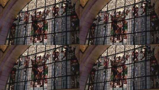 教堂内的彩色玻璃高清在线视频素材下载