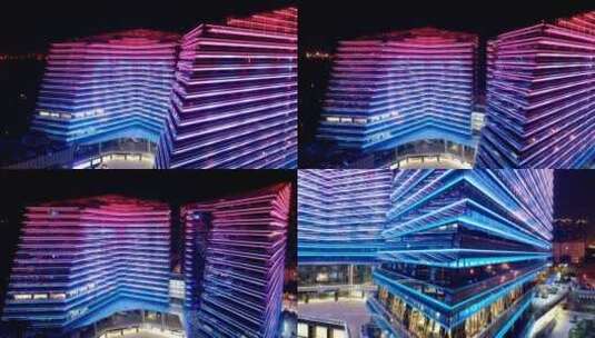 西安w酒店炫酷城市高楼夜景亮化两镜头高清在线视频素材下载