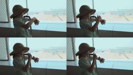 4K实拍在机场候机大厅等待登机的女孩高清在线视频素材下载