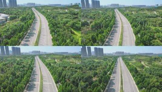 航拍郑州道路公路绿化高清在线视频素材下载
