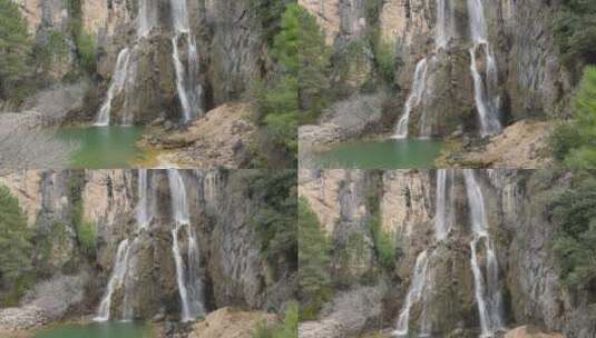 峡谷中央瀑布的鸟瞰高清在线视频素材下载