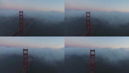 傍晚大雾中的吊桥景观高清在线视频素材下载