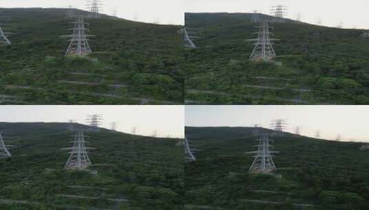 航拍泉南高速大山高压电塔输变电设施高清在线视频素材下载
