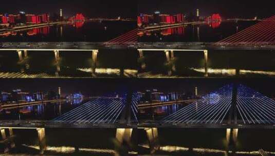 湘江大桥夜景桥上车辆行驶航拍高清在线视频素材下载