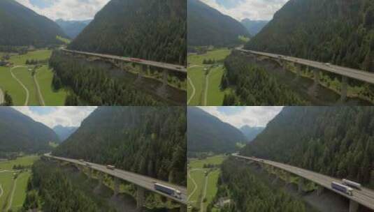 高速公路上的一座桥紧挨着山峦高清在线视频素材下载