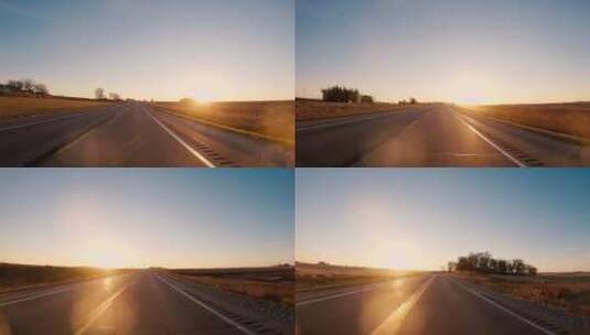 乡间公路黄昏阳光高清在线视频素材下载
