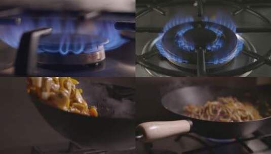 煤气灶炒菜做饭4k升格素材高清在线视频素材下载