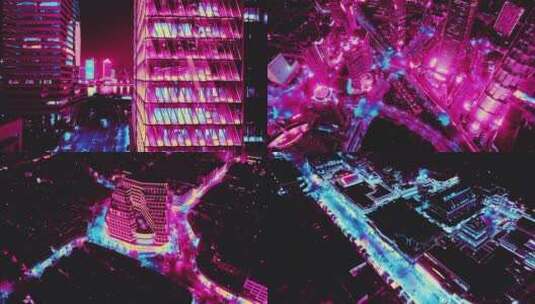 赛博朋克都市夜景航拍高清在线视频素材下载