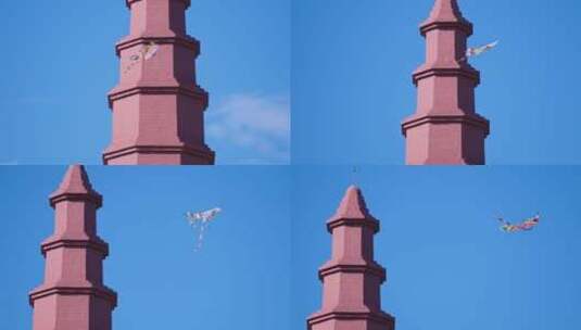 玉溪红塔公园的红塔和风筝高清在线视频素材下载