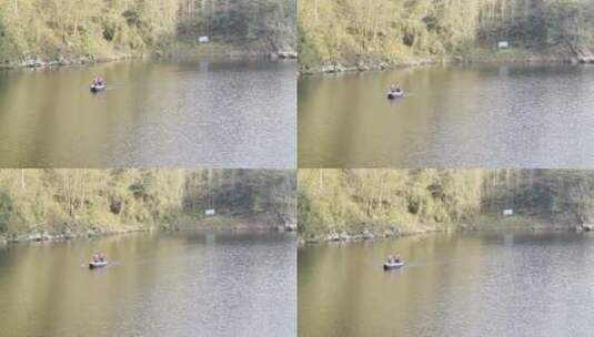 湖面上两人划船高清在线视频素材下载
