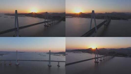 【合集2】航拍日落下的乐清湾大桥高清在线视频素材下载