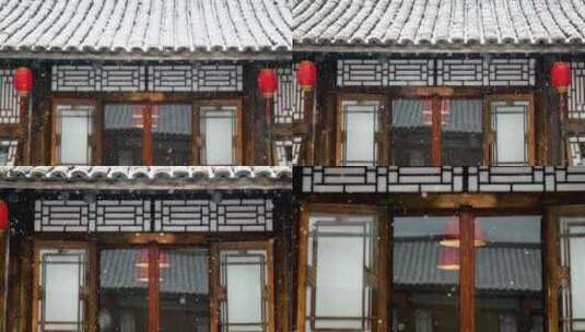 雪中古建筑中国风灯笼高清在线视频素材下载