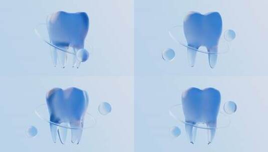 蓝色玻璃材质牙齿3D渲染高清在线视频素材下载