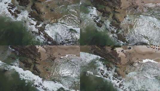 航拍海浪拍打岩石高清在线视频素材下载