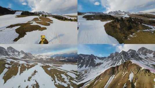 FPV航拍意大利圣佩莱格里诺山山峰雪山滑雪高清在线视频素材下载