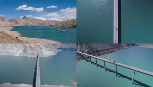 新疆塔县班迪尔湖下板地水库大桥高清在线视频素材下载