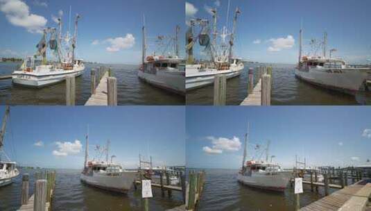 美国马特拉查码头的钓鱼和虾船高清在线视频素材下载