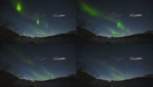 挪威北极光和过往车辆的延时拍摄4K高清在线视频素材下载