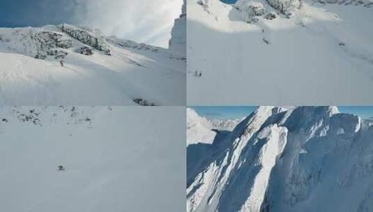 FPV无人机航拍滑雪雪山山脉高端大气震撼高清在线视频素材下载