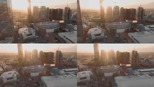 城市航拍加州洛杉矶日出阳光照射摩天大楼高清在线视频素材下载