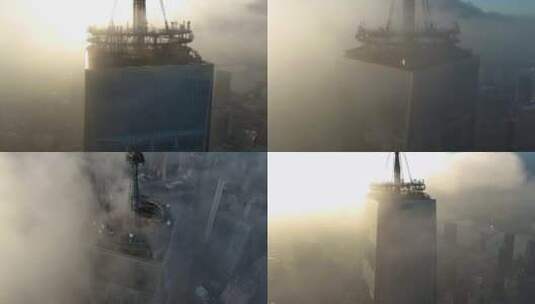 航拍纽约曼哈顿世界贸易中心一号楼楼顶日出高清在线视频素材下载