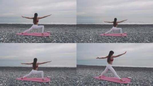 女人还海边做瑜伽高清在线视频素材下载
