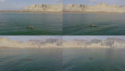 新疆特色景点航拍小船高清在线视频素材下载